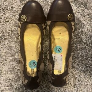 Coach Brown and Cream Patterned Flats